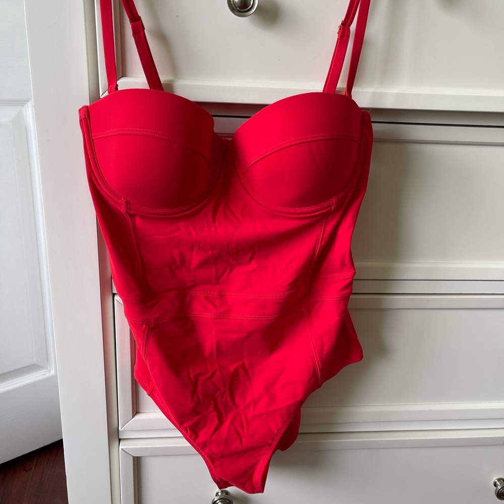 Tory Burch Lipsi Bustier Solid Underwire One Piece Poppy Red SZ M No tags